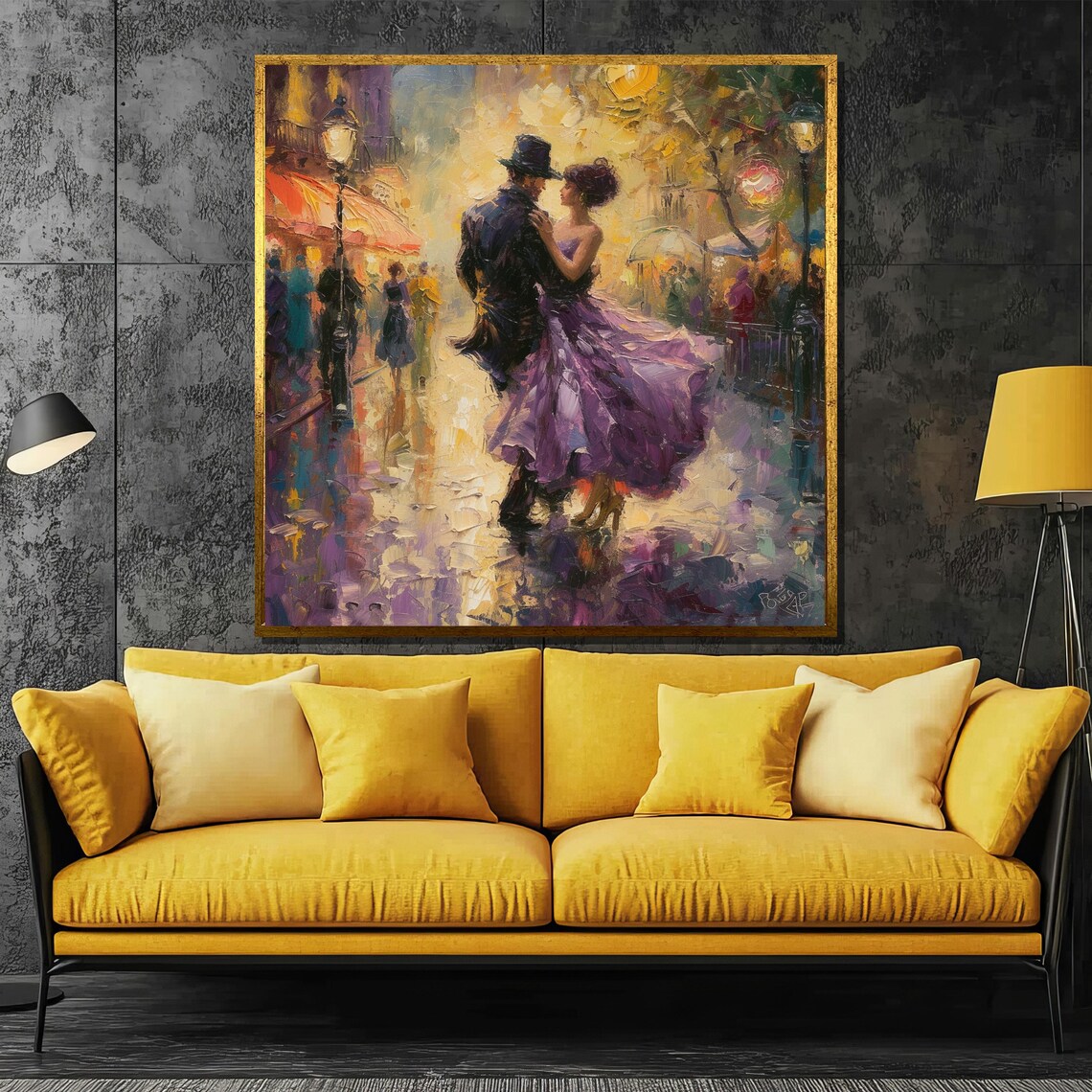 Romantic Couple Dancing Under Streetlights Night City Poster
