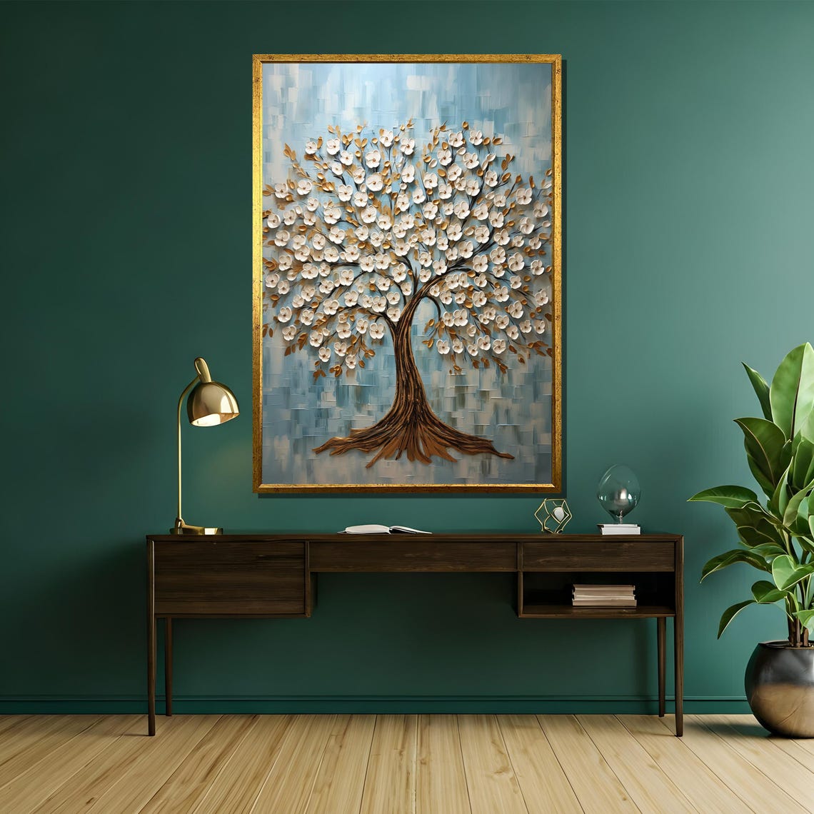 Textured White And Gold Blossom Tree Modern Nature Art Poster - Image 5
