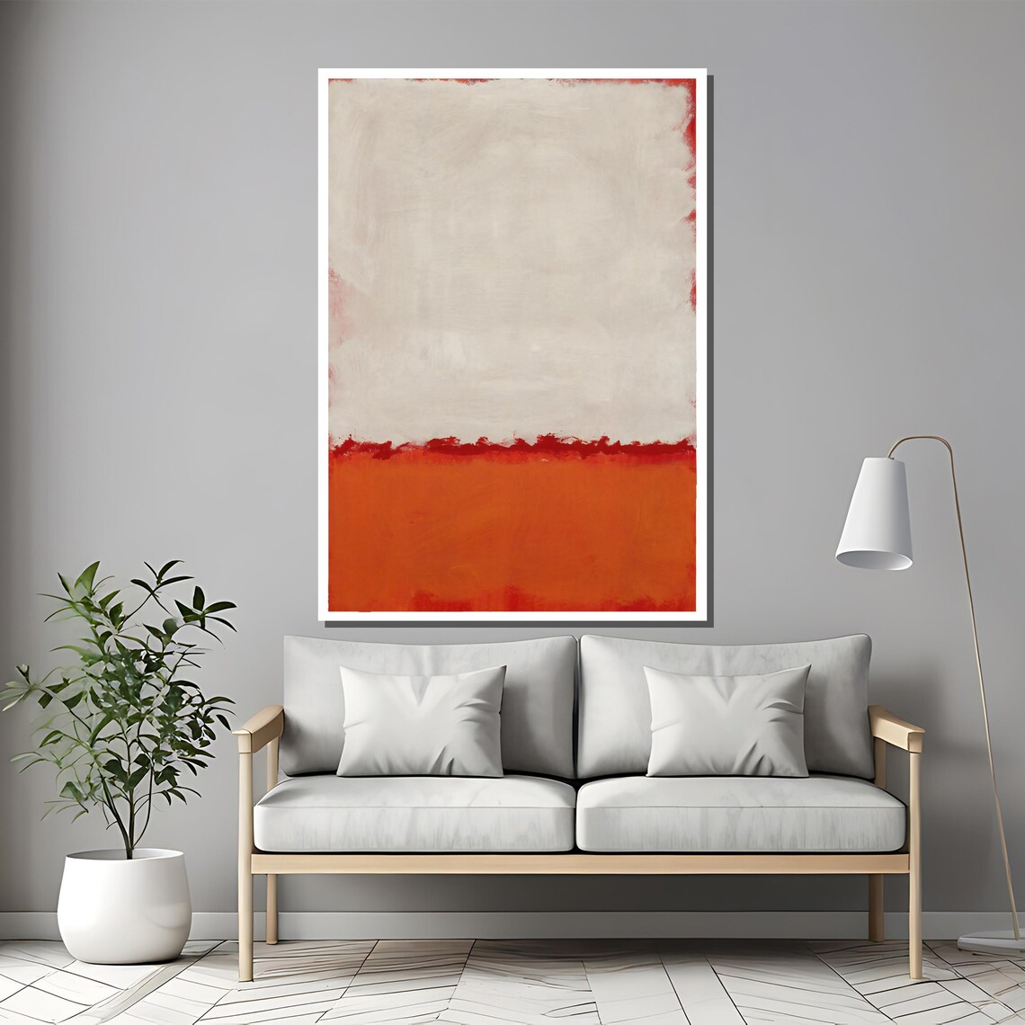 Mark Rothko White And Vibrant Orange Abstract Painting Striking Modern Art Gift For Minimalist Spaces - Image 2
