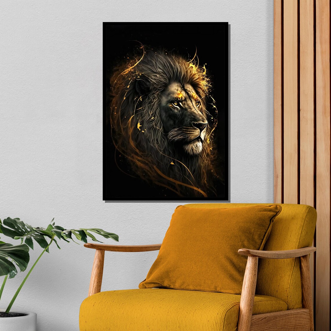 Majestic Black Lion Emerging From Golden Light On Black Poster - Image 4