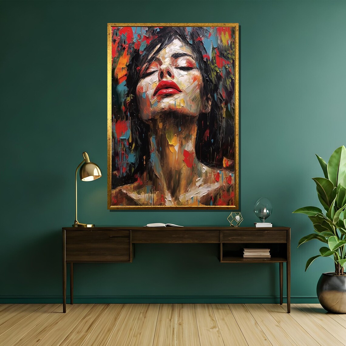 Impasto Woman Face With Crimson Lips Textured Emotion Poster - Image 5