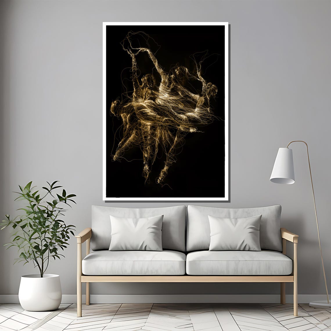 Golden Ballet Dance Painting Abstract Light Art For Dance Enthusiasts Unique Gift For Home Or Studio Wall Decor - Image 2