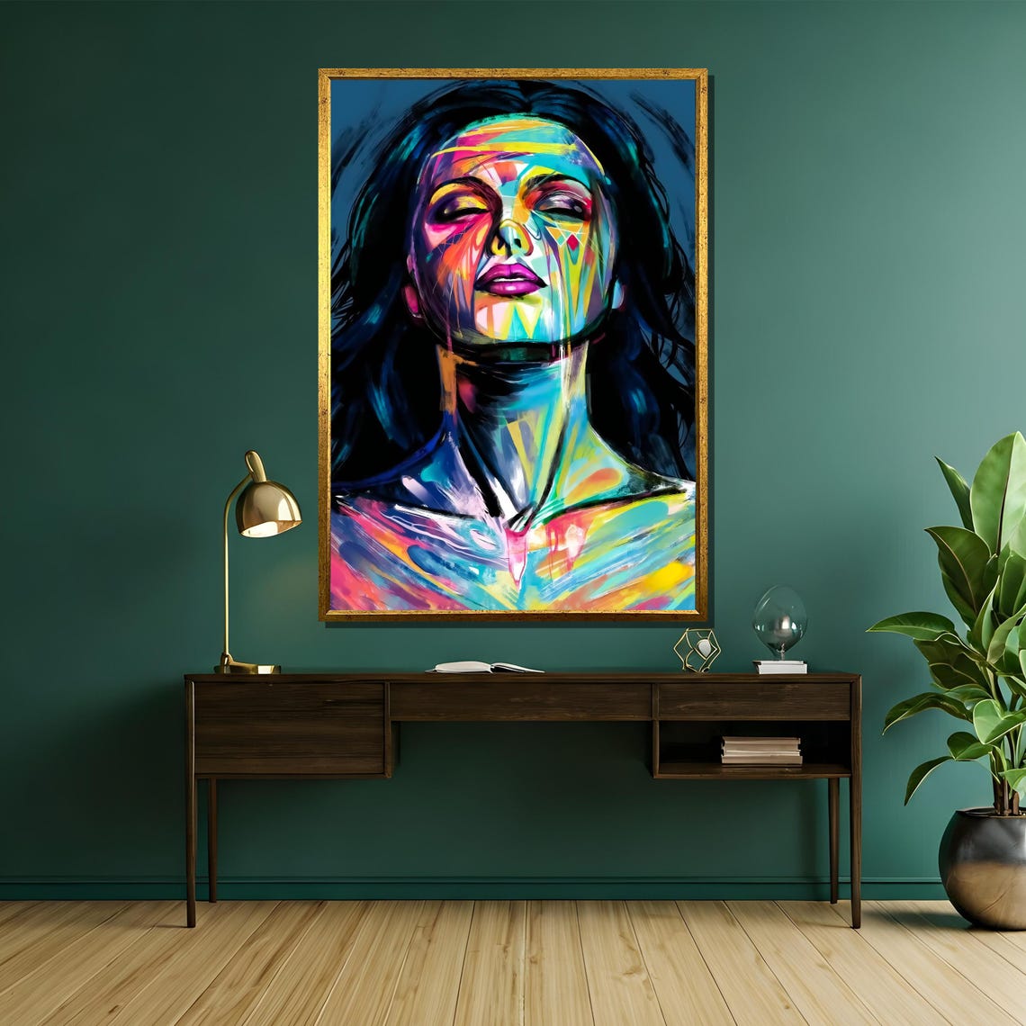 Vibrant Abstract Woman Face Rainbow Paint Strokes Portrait Poster - Image 5