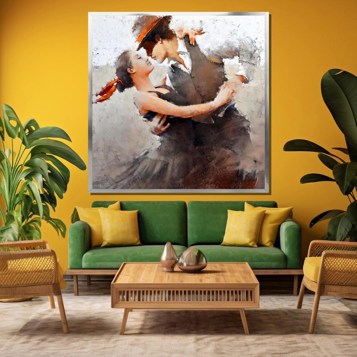 Romantic Close Dance Embrace Couple Textured Grey Art Poster - Image 3