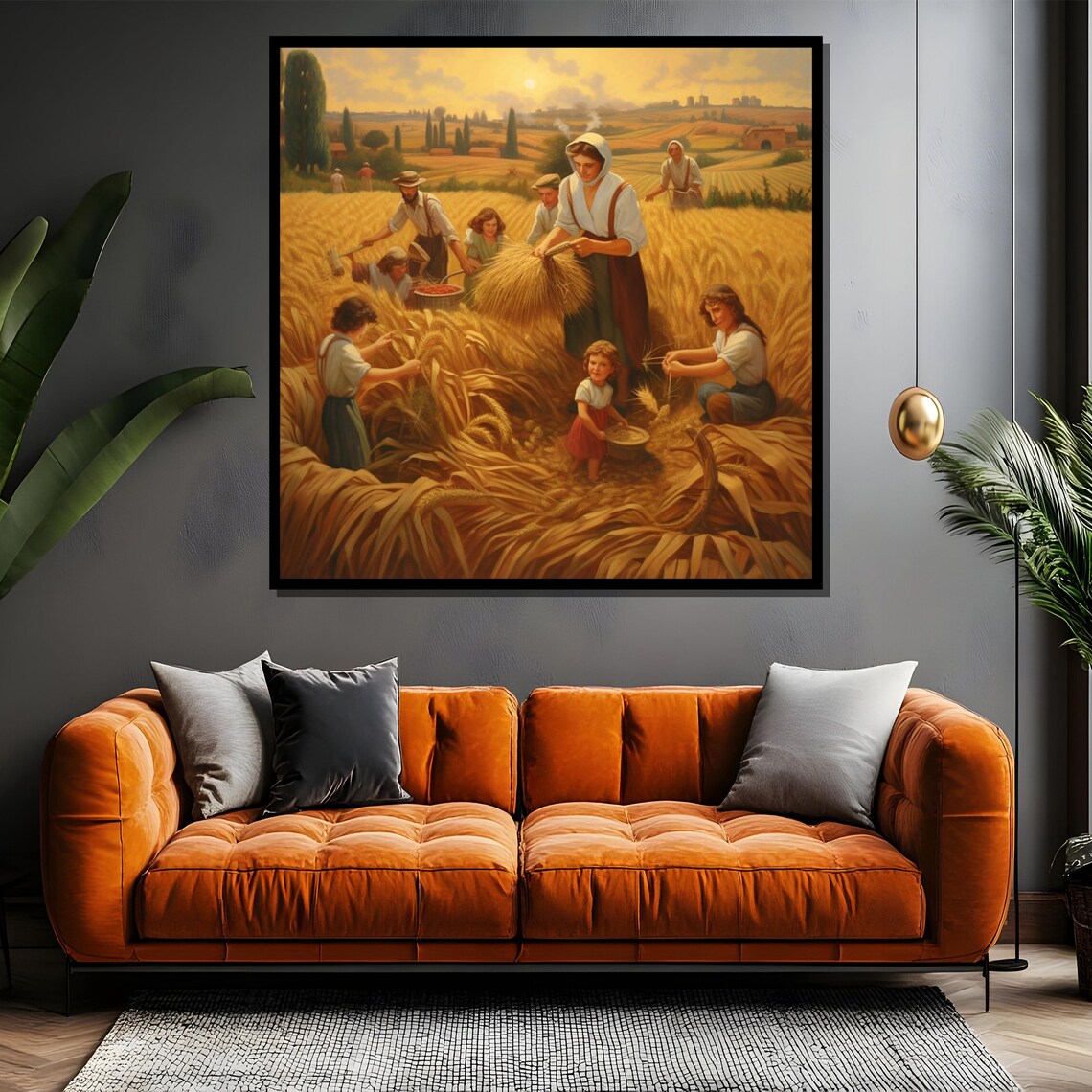 Golden Wheat Harvest Scene Rustic Farm Life Painting Country Poster - Image 4