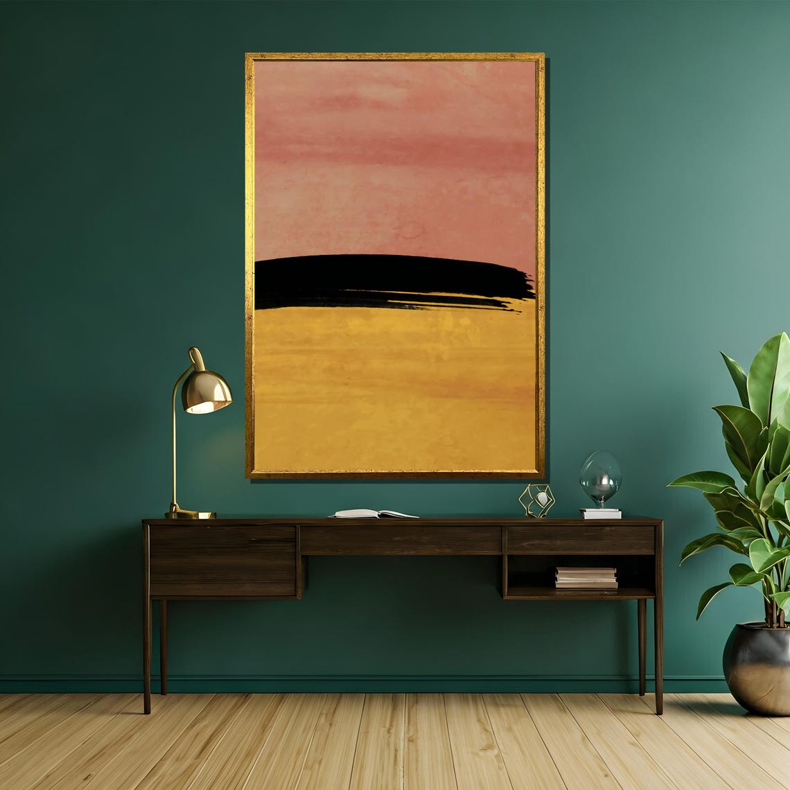 Blush Pink and Gold Abstract Sunset Bold Black Horizon Poster - Image 5