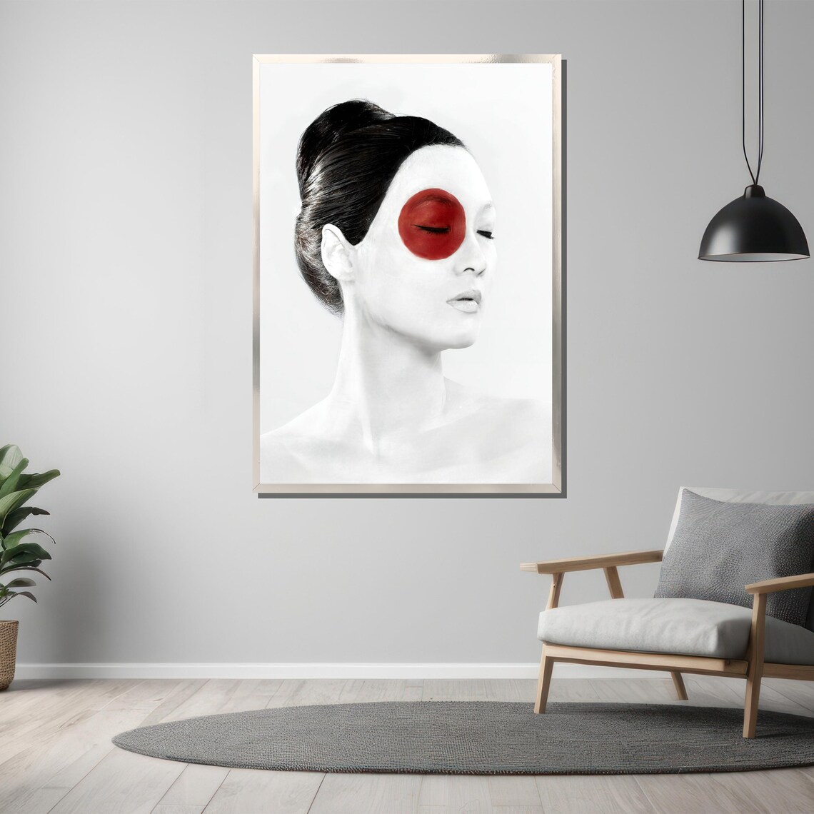 Minimalist Black And White Portrait Red Circle Eye Closed Poster - Image 3