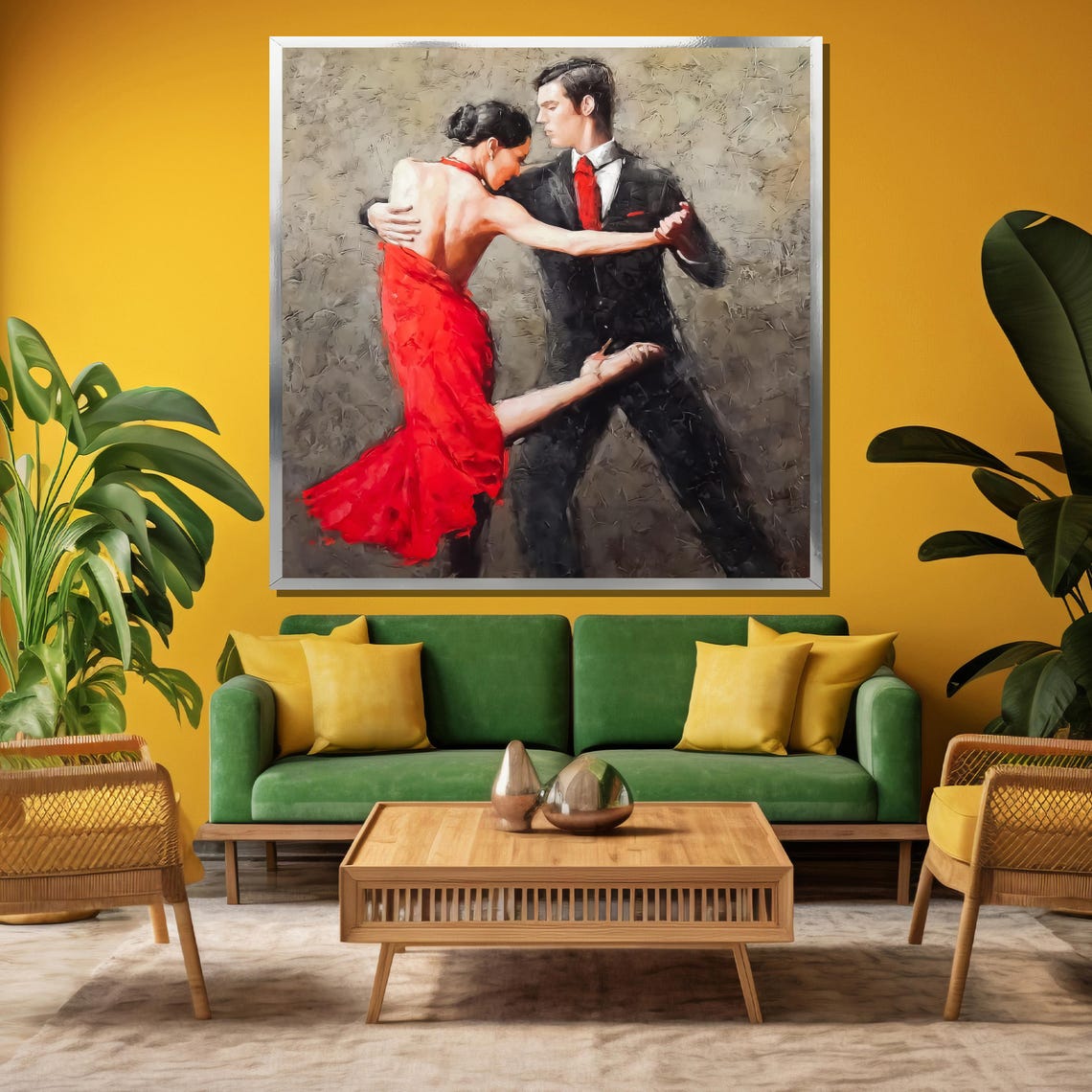 Tango Couple in Red Dress and Black Suit Dramatic Art Poster - Image 3