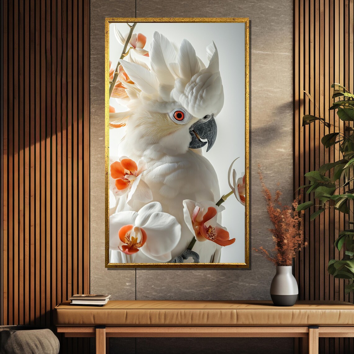 Pearly Whites Cockatoo Among Orchids Exotic Bird Painting Poster - Image 5