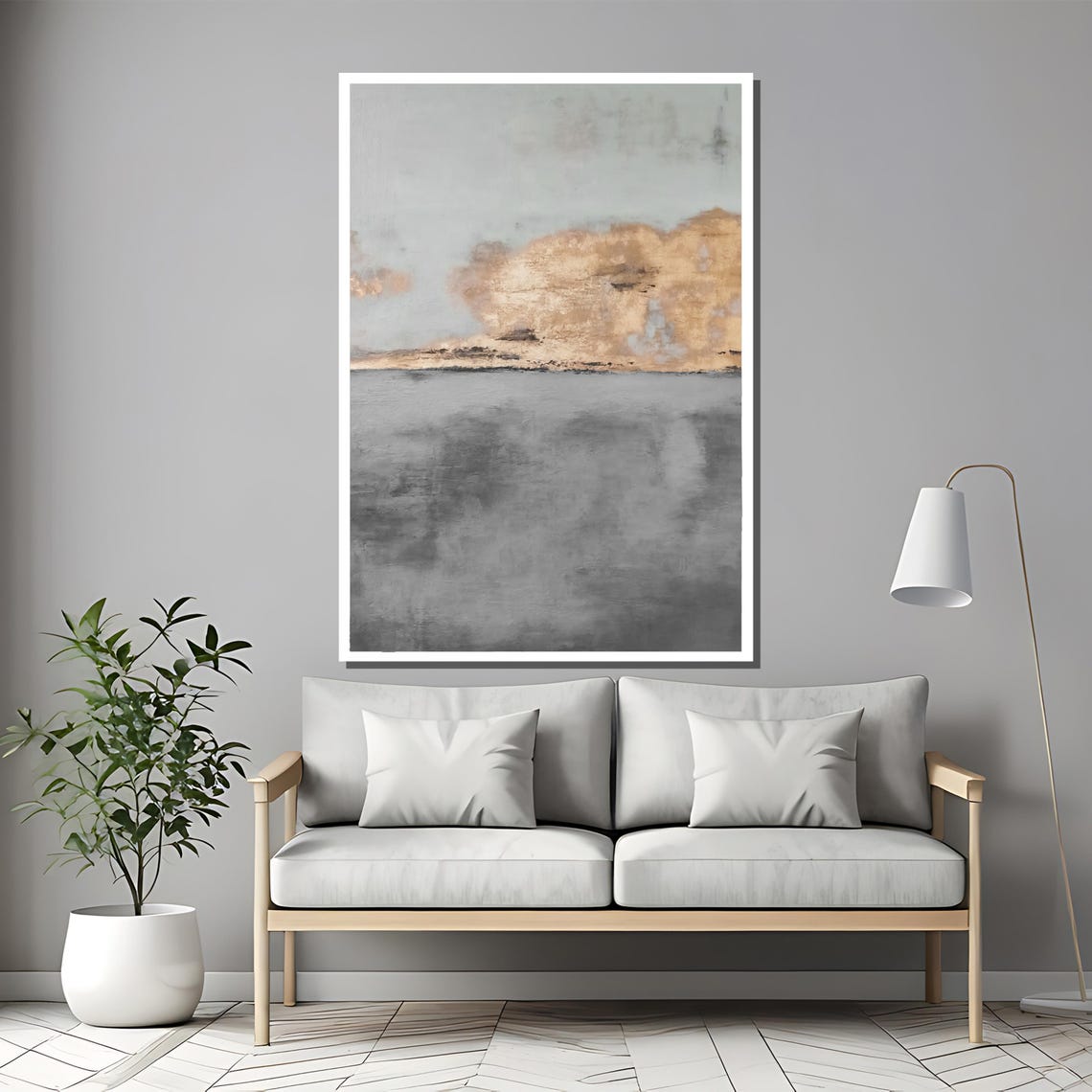 Silver Gray and Gold Abstract Cloud Reflection Modern Poster - Image 2