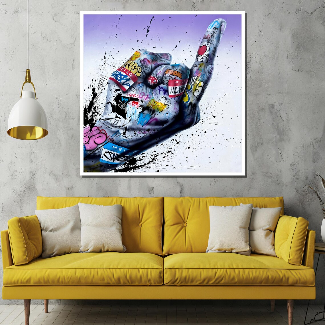 Rock Hand Gesture Graffiti Street Art Edgy Music Fan Elegant Poster - Image 2