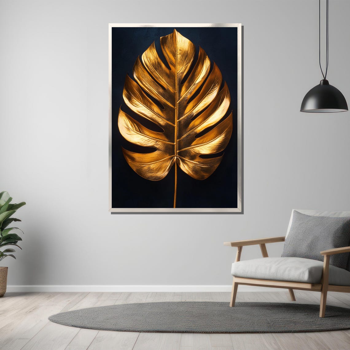 Golden Monstera Leaf on a Black Glamorous Botanical Art Poster - Image 3