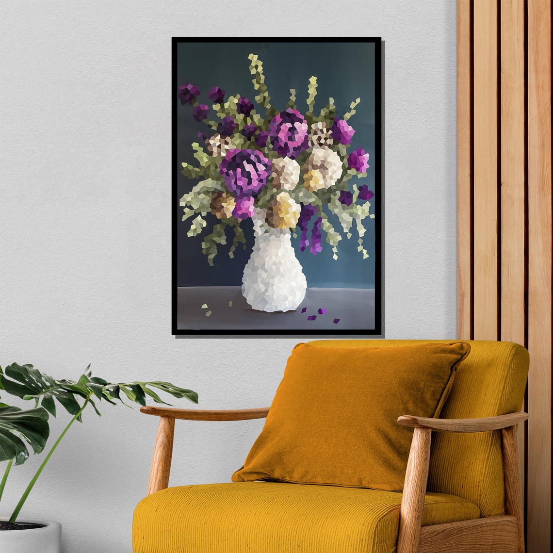 Pixelated Purple Flower Bouquet in a White Vase Modern Art Poster - Image 4