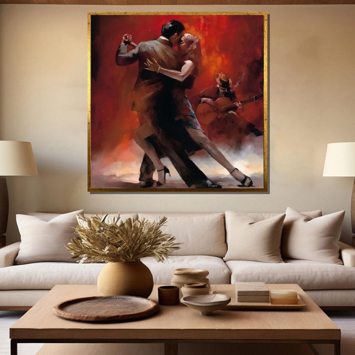 Romantic Tango Couple Dancing with Guitarist in Red Glow Poster - Image 5