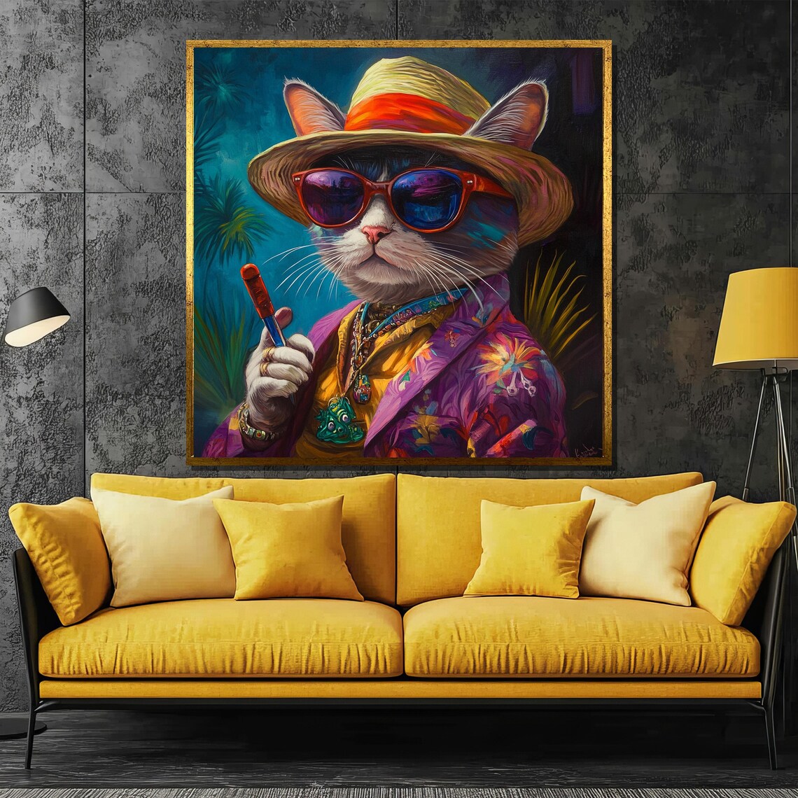 Vacation Cat in a Straw Hat and a Tropical Hawaiian Shirt Poster
