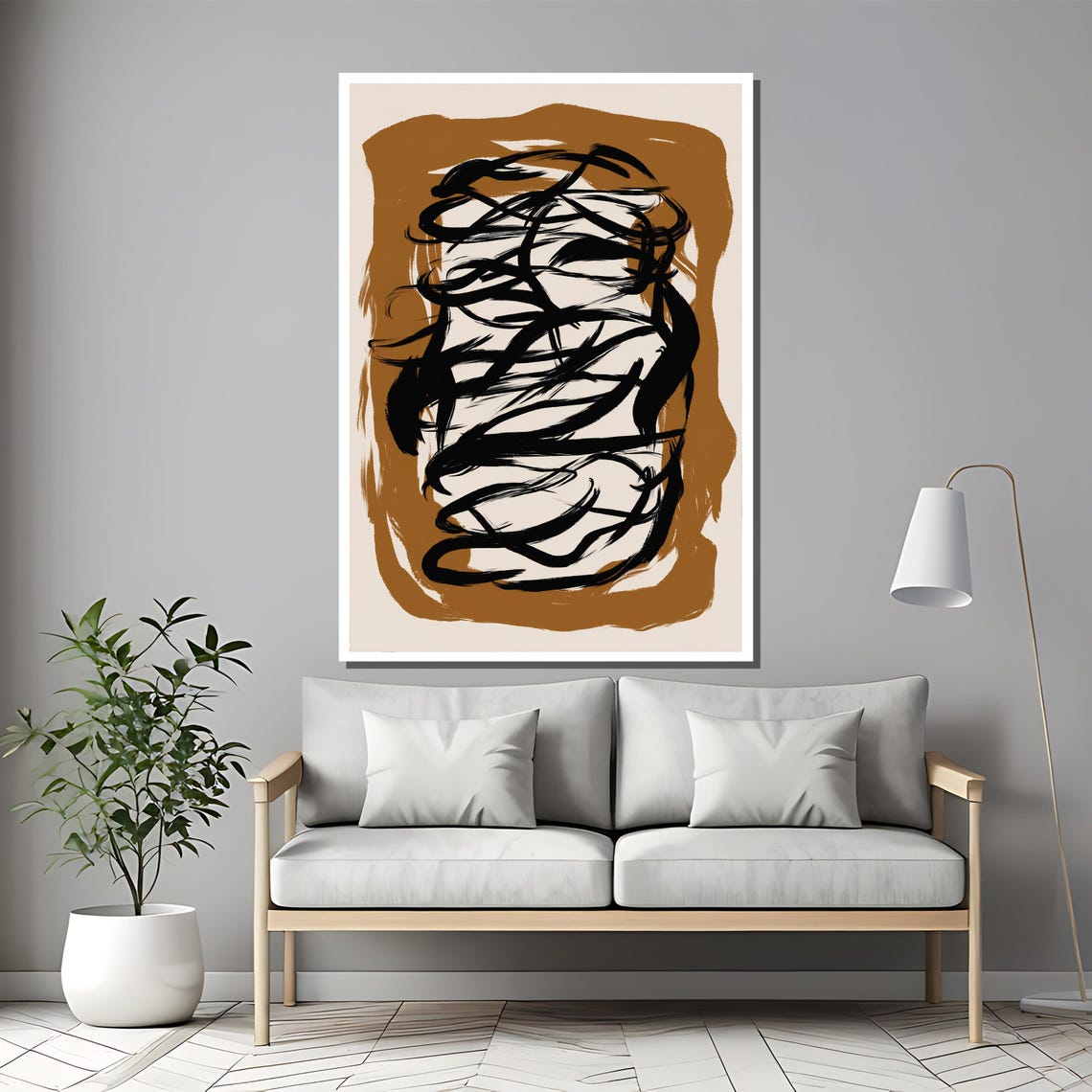 Earthy Brown and Black Gestural Brushstroke Modern Abstract Poster - Image 2