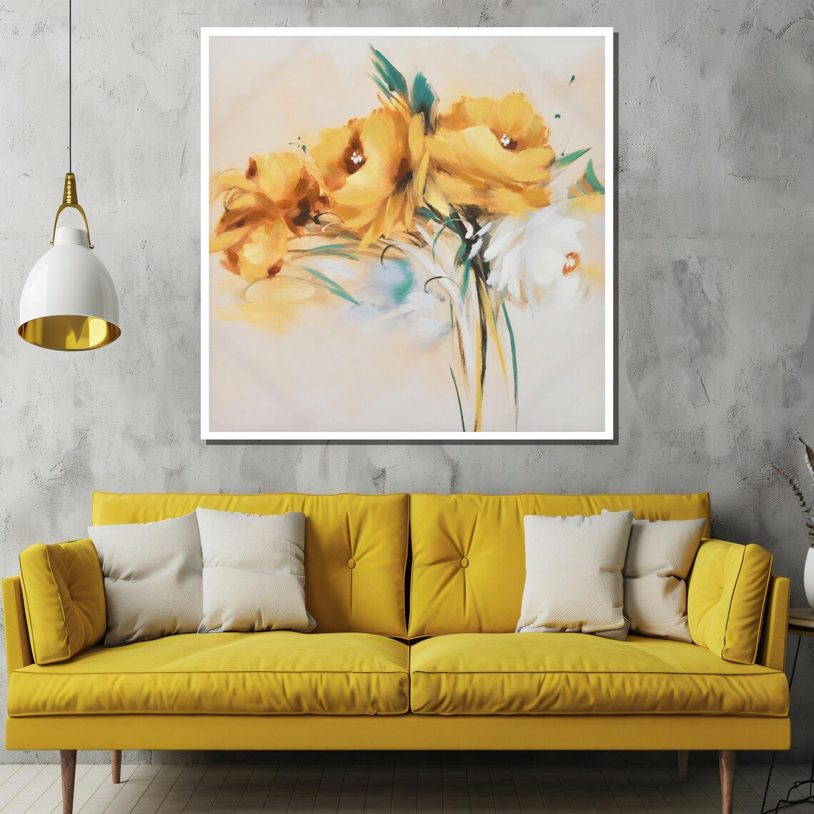 Soft Yellow Blossom Abstract Floral Painting In Cream Poster - Image 2