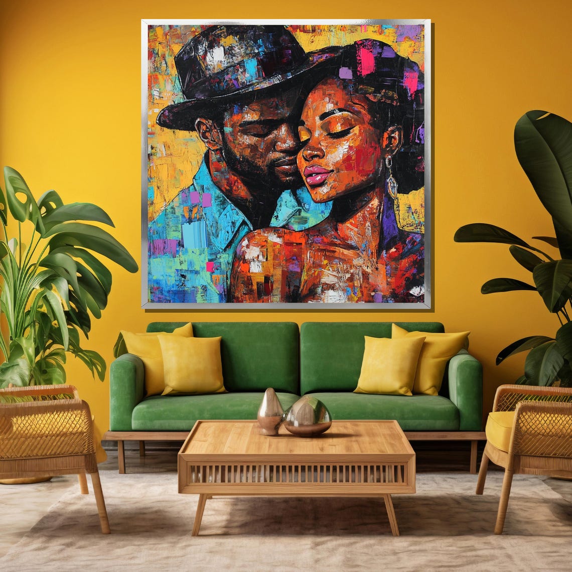 Romantic Afrocentric Couple Embrace Colorful Abstract Art Poster - Image 3