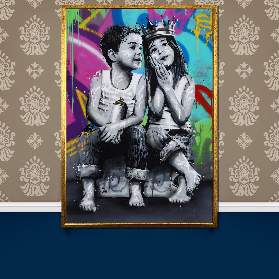Graffiti Kids With Crown Street Art Children Painting Poster