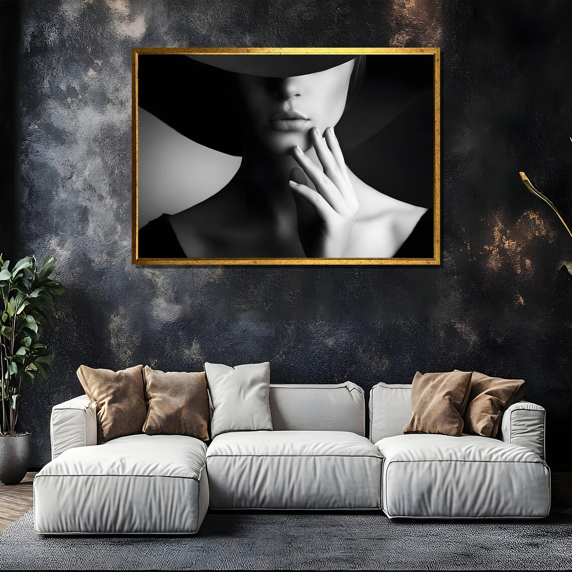 Elegant Black And White Mystery Woman Hollywood Glamour Poster - Image 5