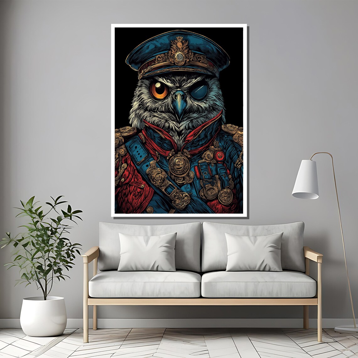 Majestic Owl Commander in an Ornate Decorated Military Uniform Poster - Image 2