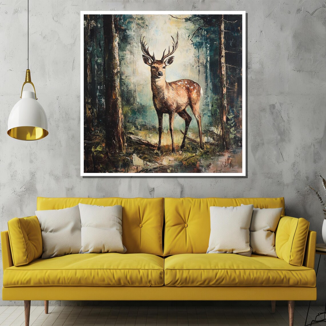 Majestic Stag Standing in a Misty Forest Vintage Painting Poster - Image 2