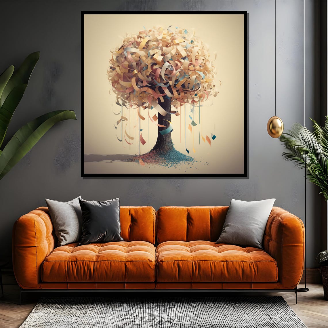 Whimsical Ribbon Confetti Tree On Cream Background Art Poster - Image 4