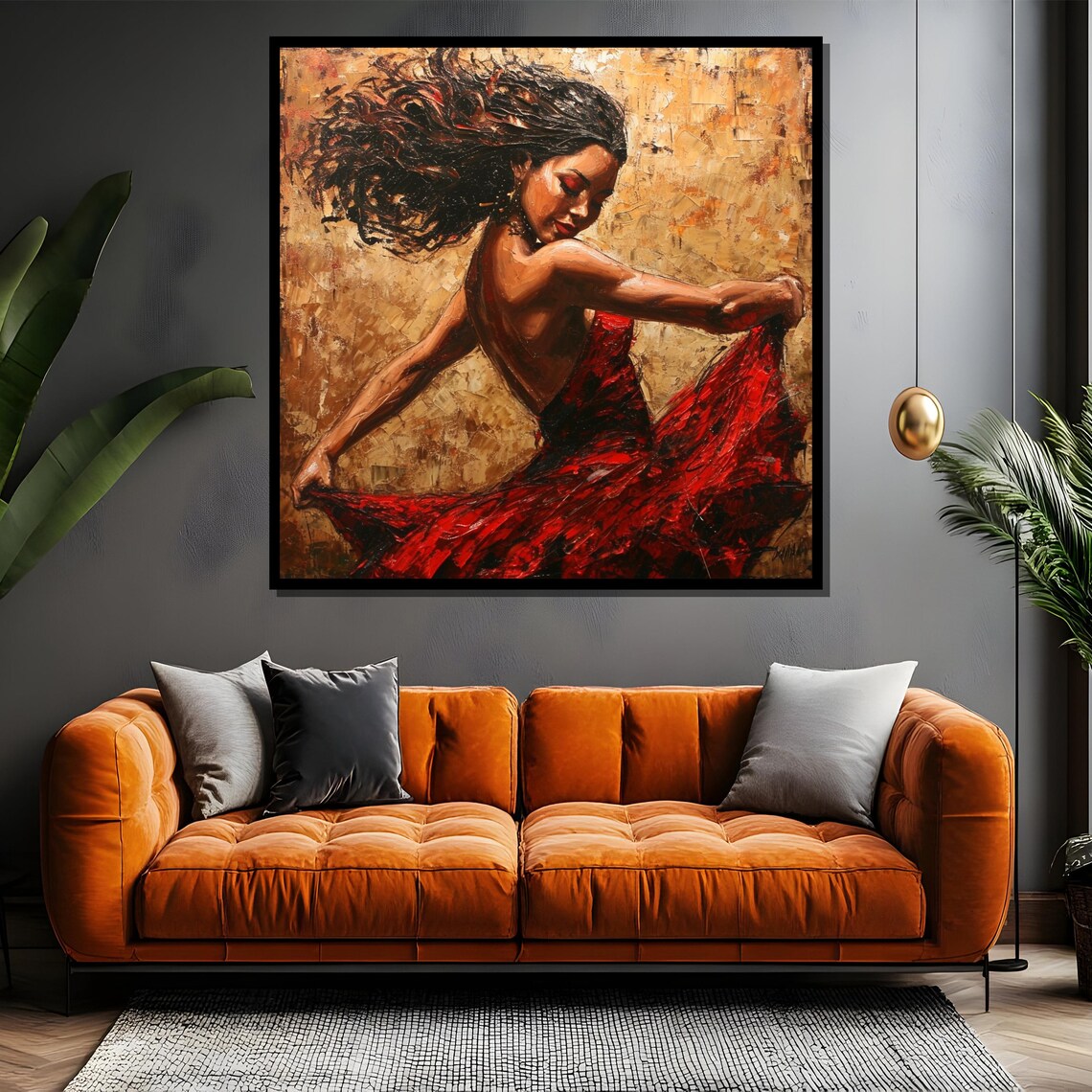 Flamenco Dancer in Red Dress with Flowing Hair Painting Poster - Image 4