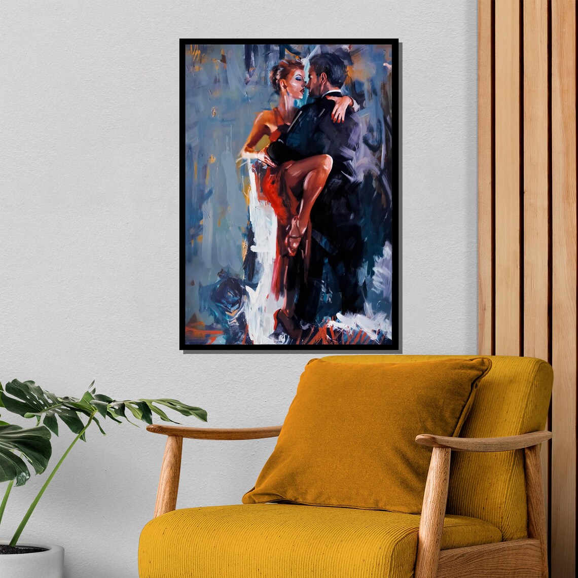 Passionate Tango Lift Couple in Red Dress Blue Haze Art Poster - Image 4