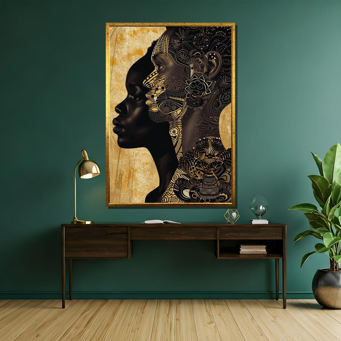 Black And Gold Afro Profile Tribal Pattern Elegant Art Poster - Image 5