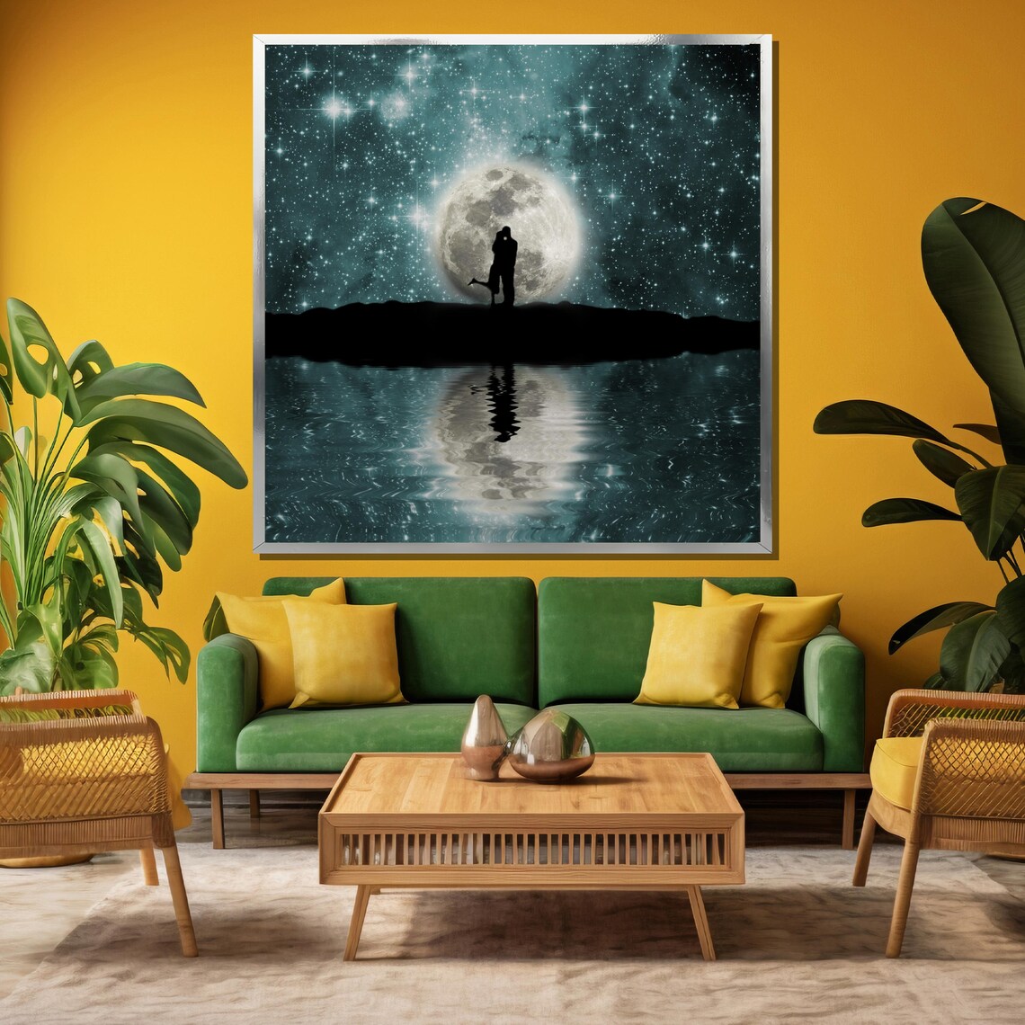 Moonlit Couple Silhouette, Starry Sky Reflected Art Print - Image 3