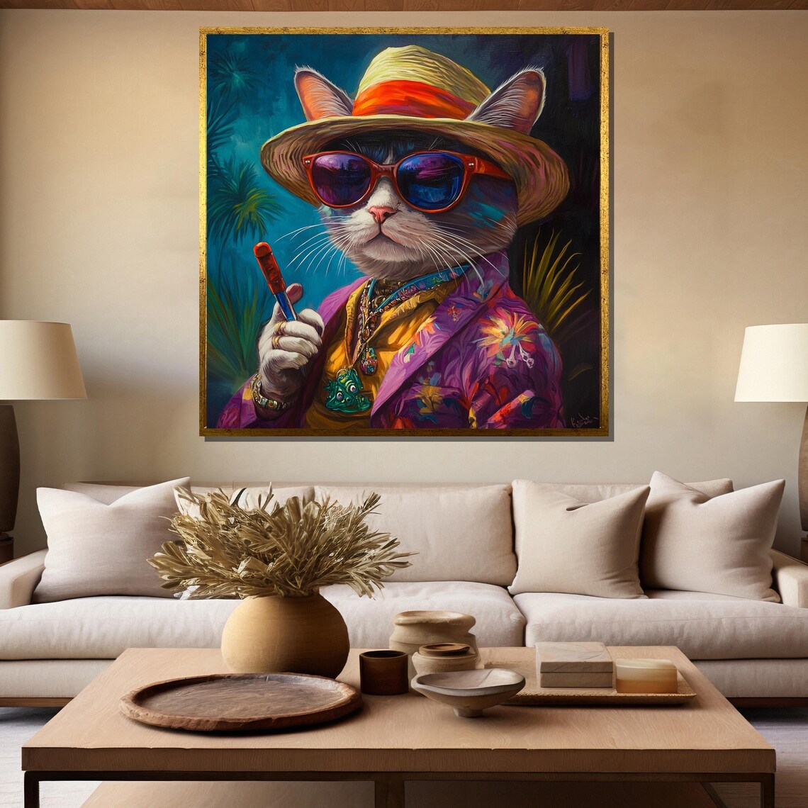 Vacation Cat in a Straw Hat and a Tropical Hawaiian Shirt Poster - Image 5