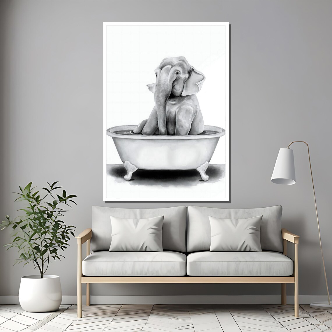 Adorable Baby Elephant Relaxing In A Vintage Clawfoot Tub Poster - Image 2