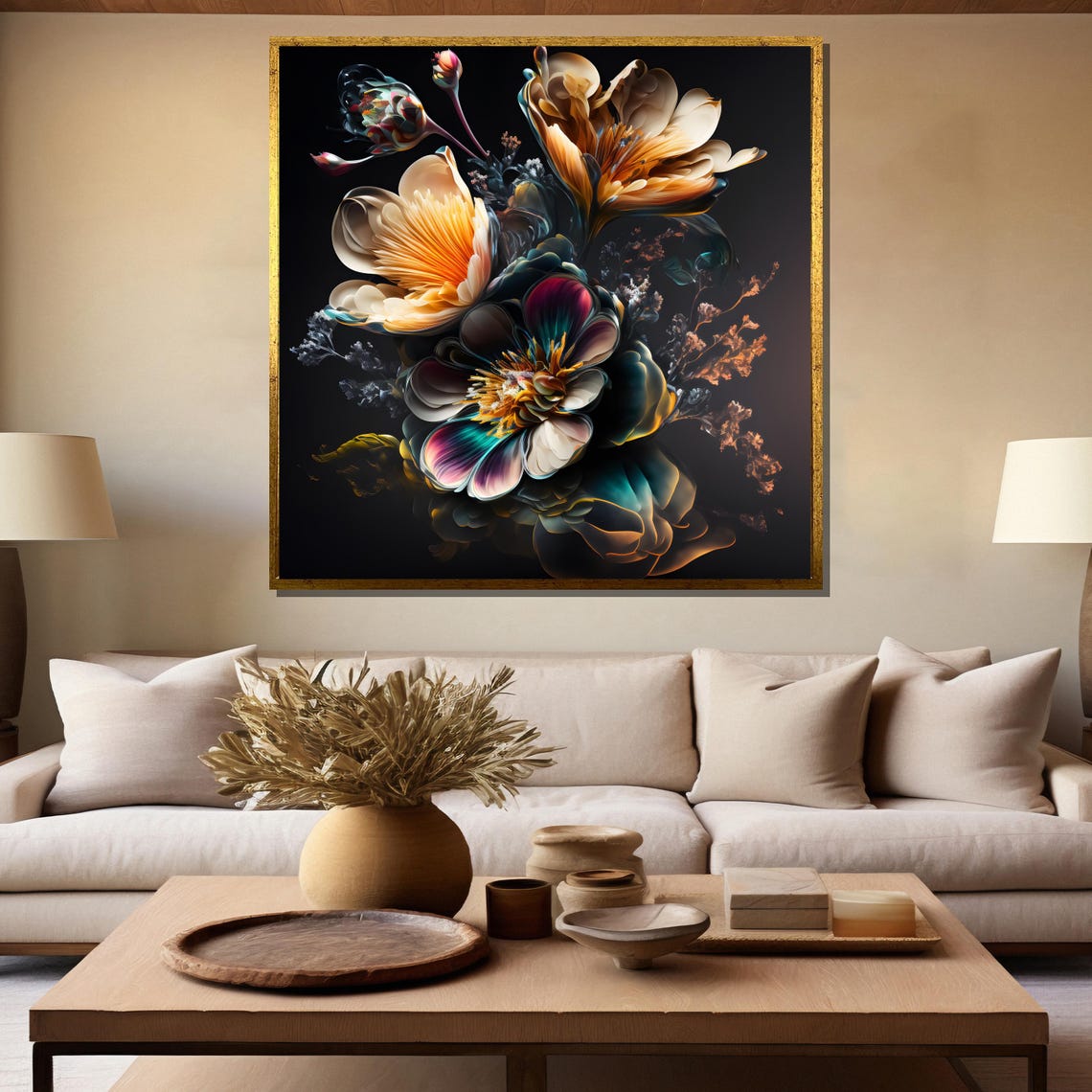 Iridescent Abstract Floral Explosion on a Deep Black Art Poster - Image 5