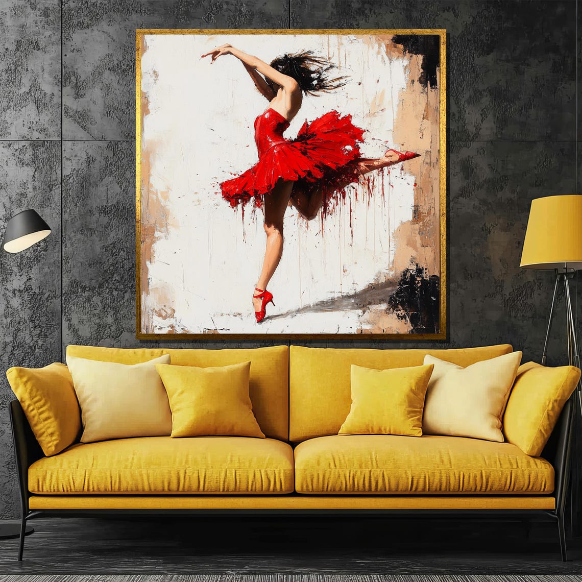 Passionate Red Dress Flamenco Dancer Bold Expressive Art Poster