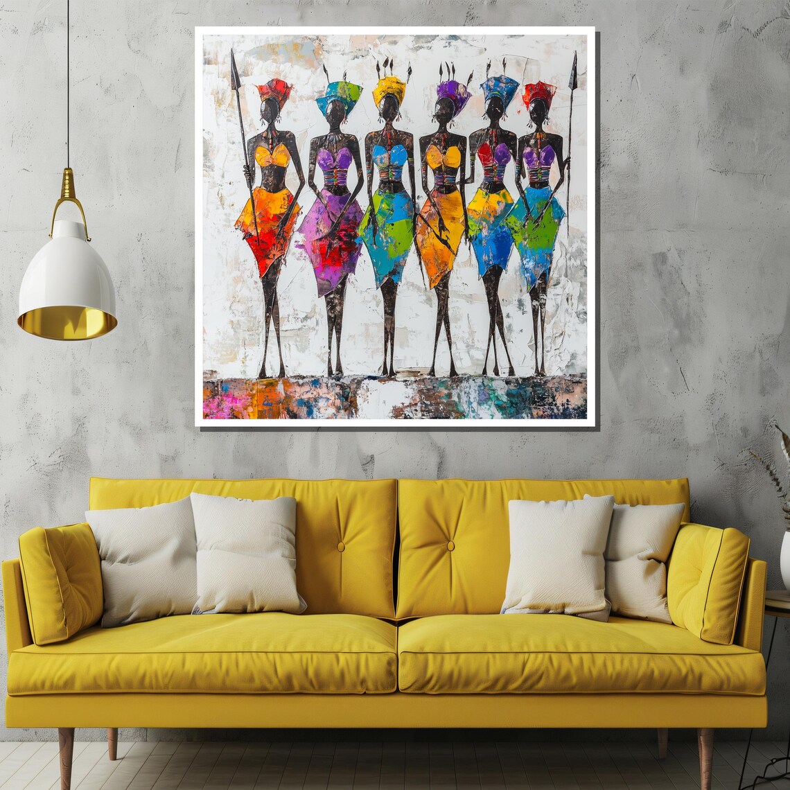 Six African Tribal Women With Spears Colorful Warrior Art Poster - Image 2
