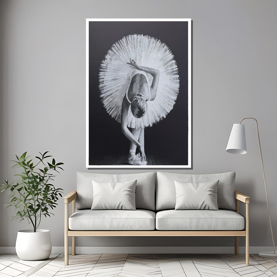 Overhead Black and White Ballerina Bowing Tutu Fan Art Poster - Image 2