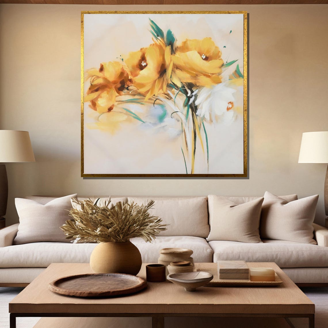 Soft Yellow Blossom Abstract Floral Painting In Cream Poster - Image 5
