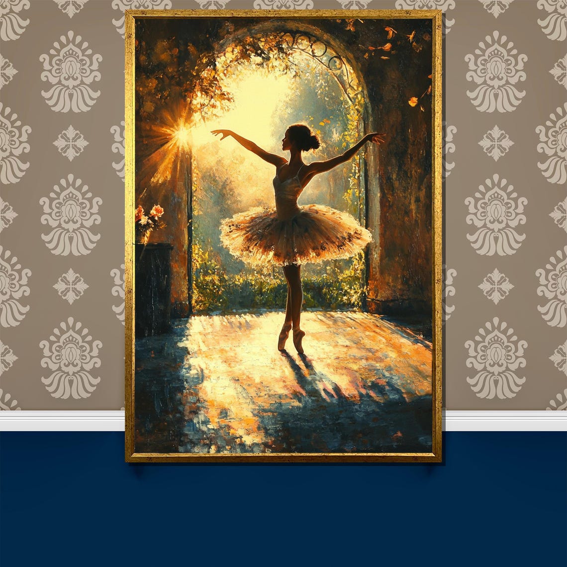 Ballerina In Golden Light Arched Garden Doorway Ballet Art Poster