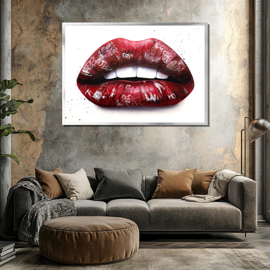 Bold Red Lips Covered In Graffiti Tags Street Art Kiss Poster - Image 3