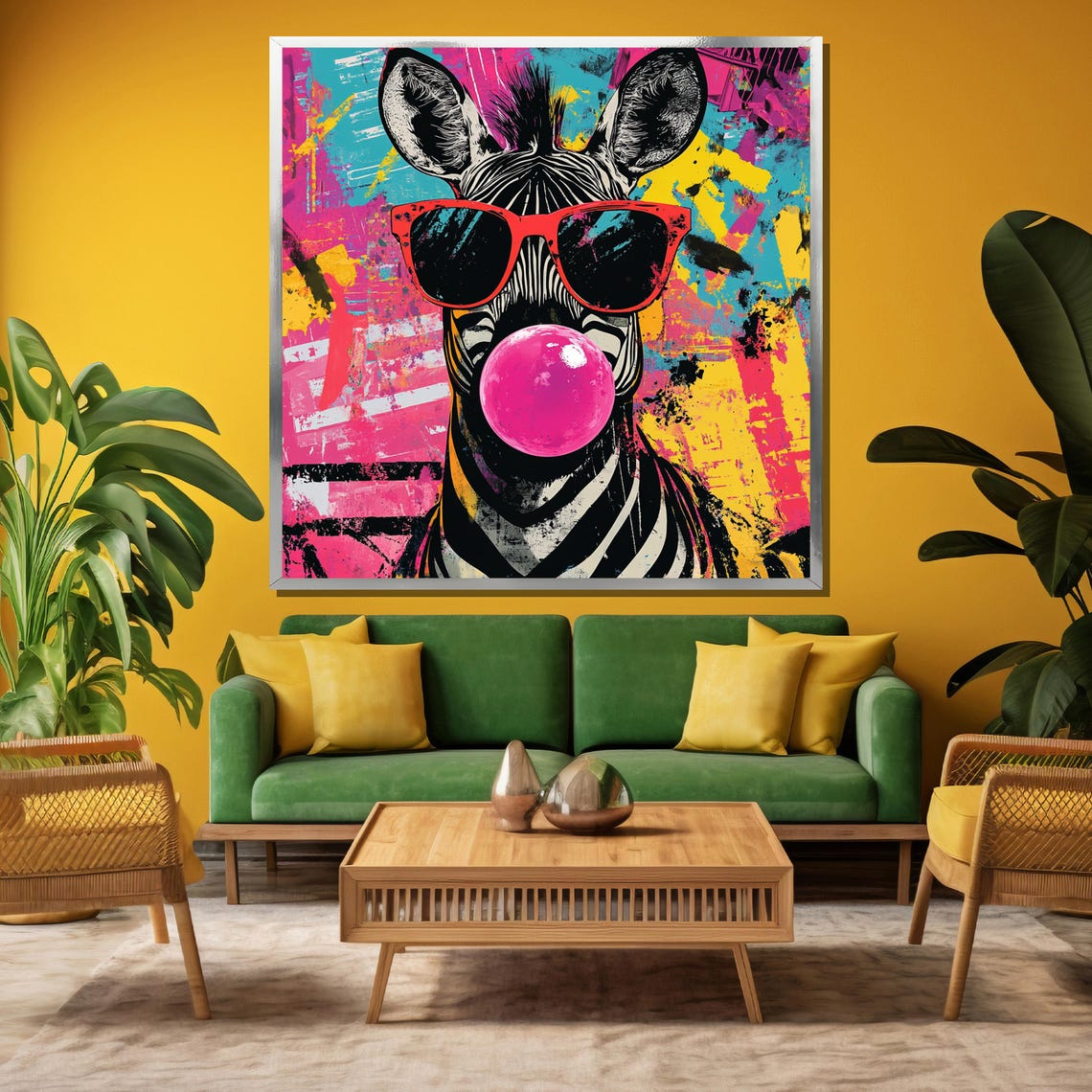 Pop Art Zebra Blowing a Pink Bubble Gum Bubble in Sunglasses Poster - Image 3