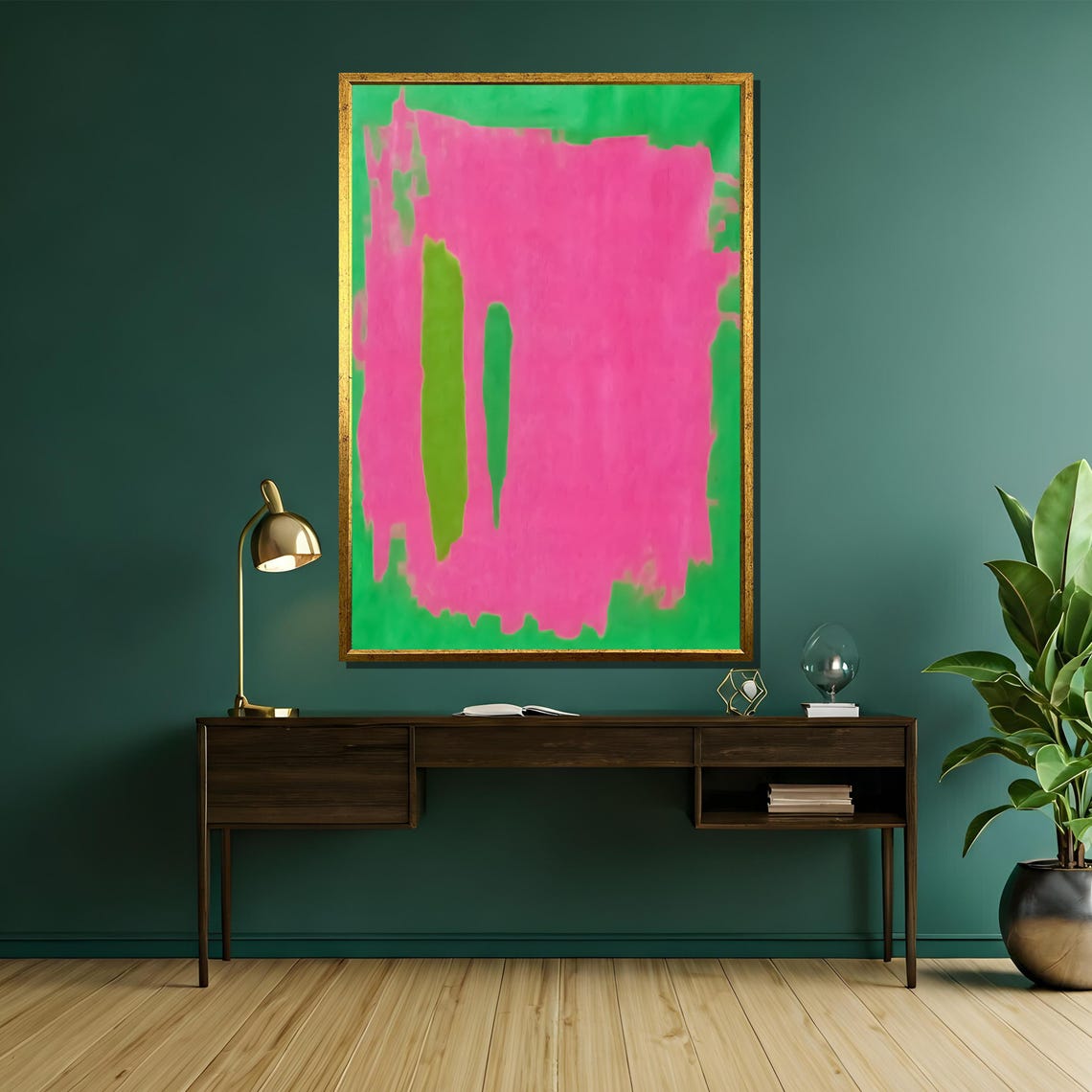 Hot Pink and Green Abstract Color Field Bold Modern Art Poster - Image 5