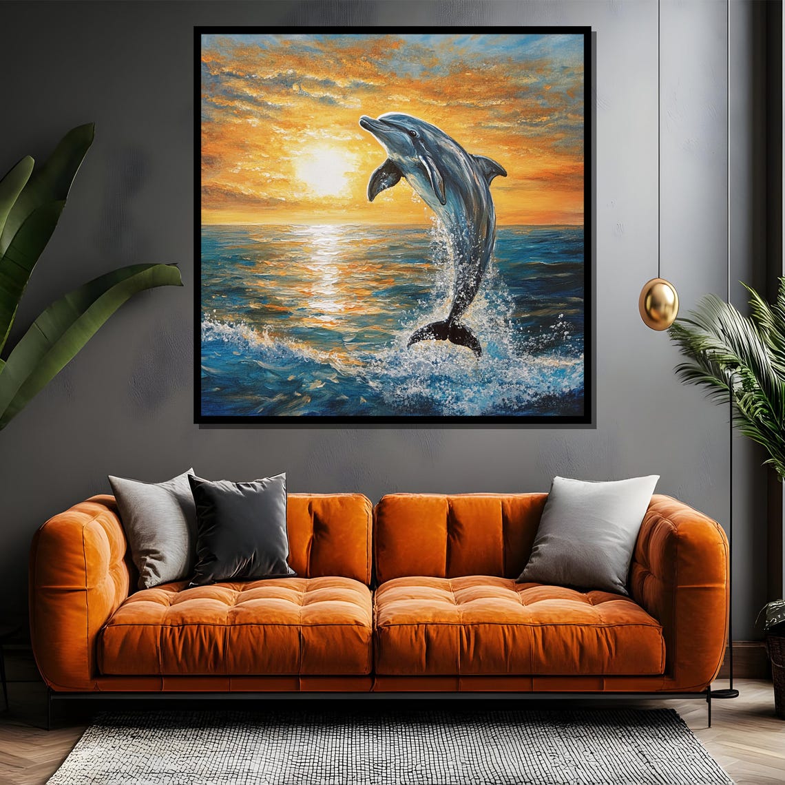 Dolphin Leaping At Sunset Over A Sparkling Ocean Wave Poster - Image 4