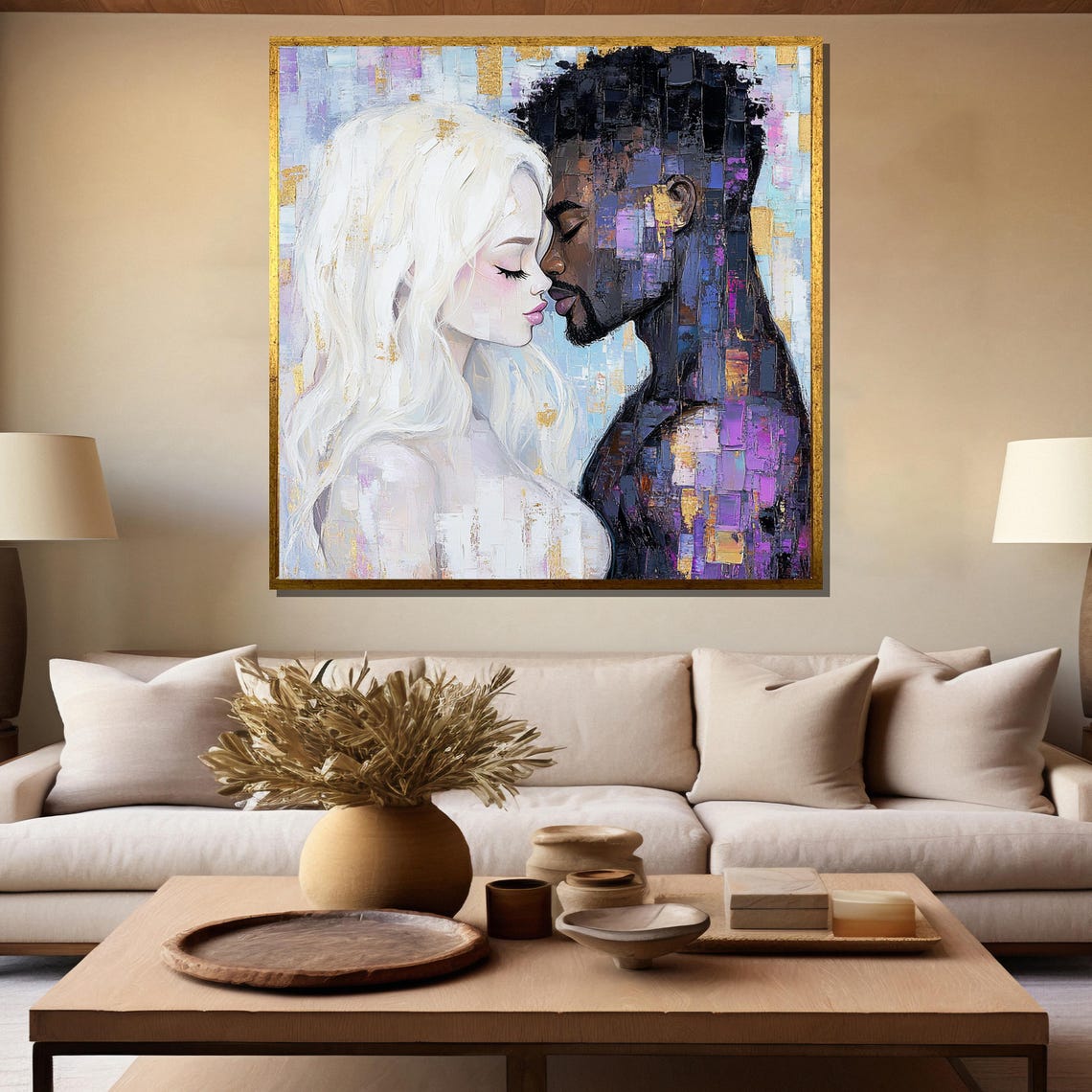 Abstract Interracial Couple Faces Tender Mosaic Style Poster - Image 5