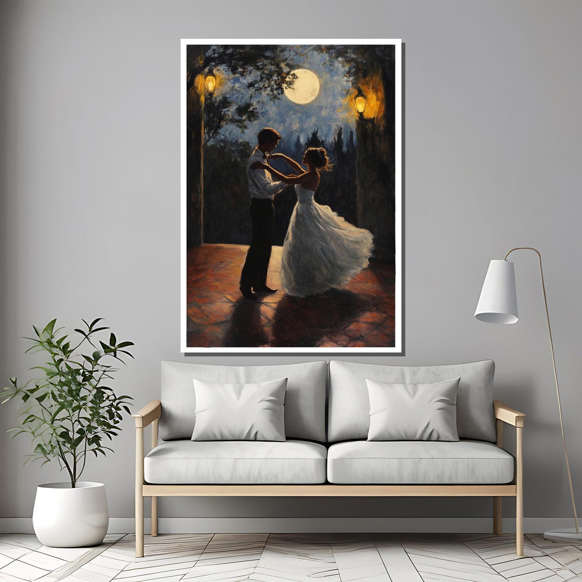 Couple Dancing Under A Full Moon On A Romantic Lamplit Terrace Poster - Image 2