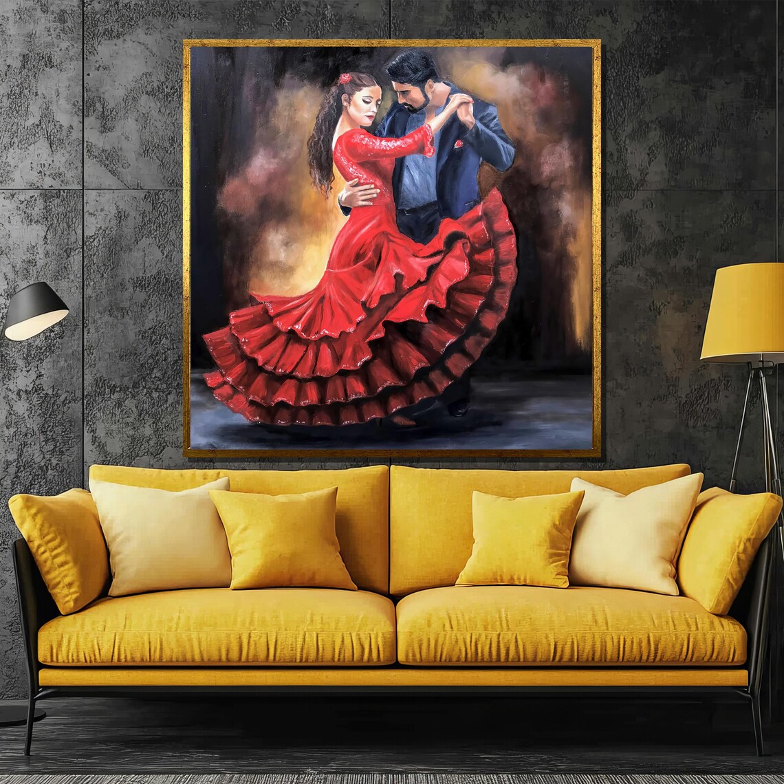 Flamenco Dancers In Red Dress Passionate Spanish Dance Painting Poster