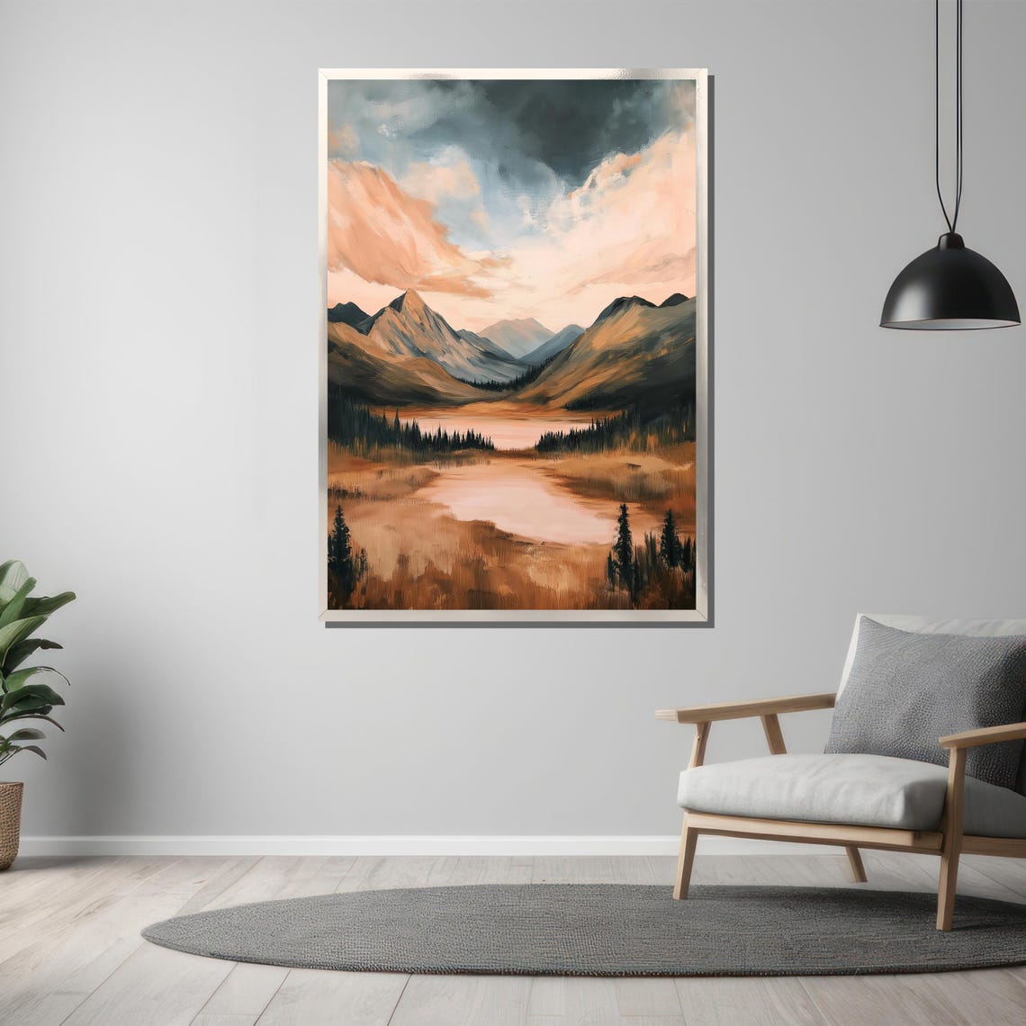 Serene Mountain Valley Painting Tranquil Landscape Artwork With Rolling Hills And Misty Skies Perfect Nature Gift For Wall Decor - Image 3