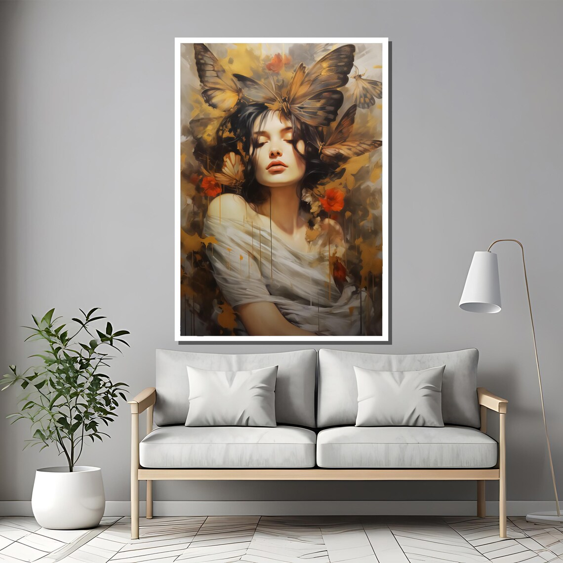 Enchanting Butterfly Woman With Golden Wings Dreamy Art Poster - Image 2