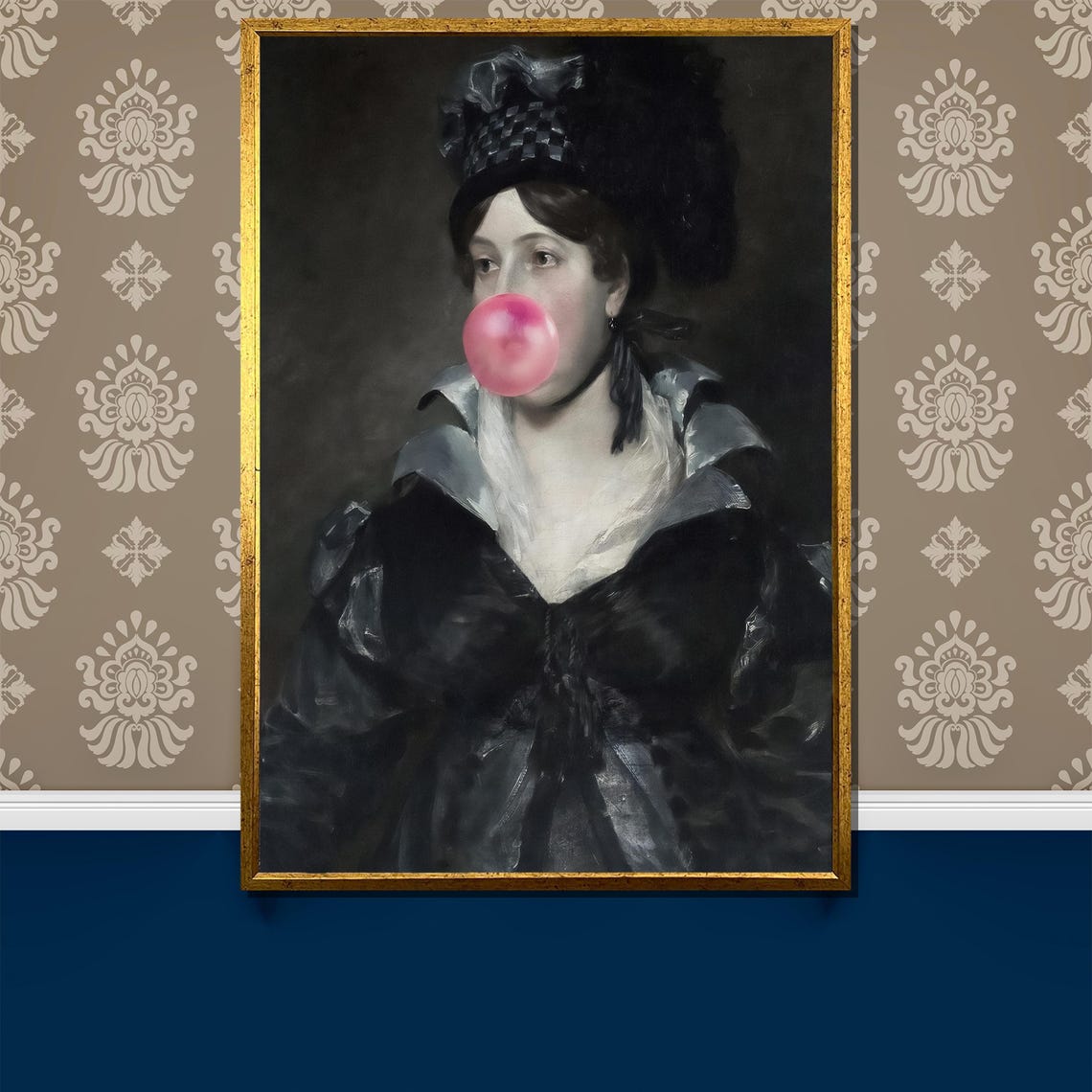 Classic Lady Portrait Pink Bubblegum Twist Regency Art Poster