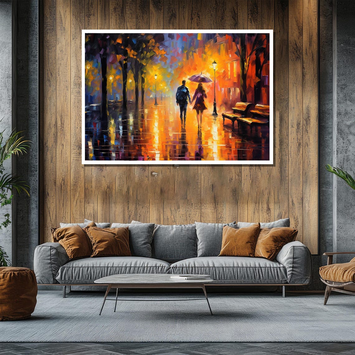 Colorful Rainy Street Couple Stroll Impressionist Joy Art Poster - Image 2
